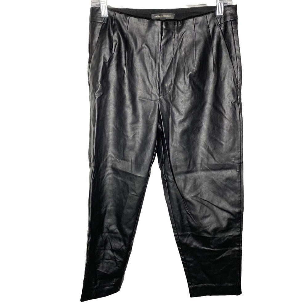 Banana Republic Black Faux Vegan Leather Straight Leg Pants Size 2P
